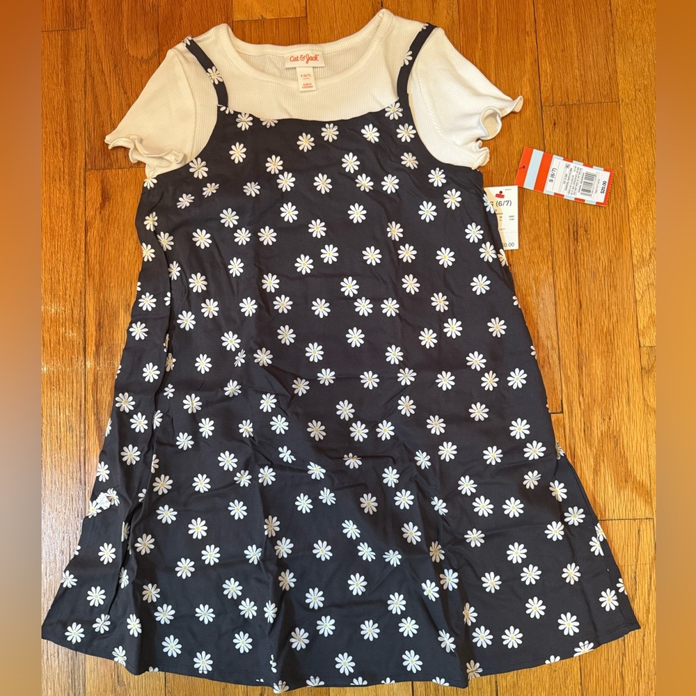 Cat & Jack Black and White Floral Kids Dress S (6/7) NWT